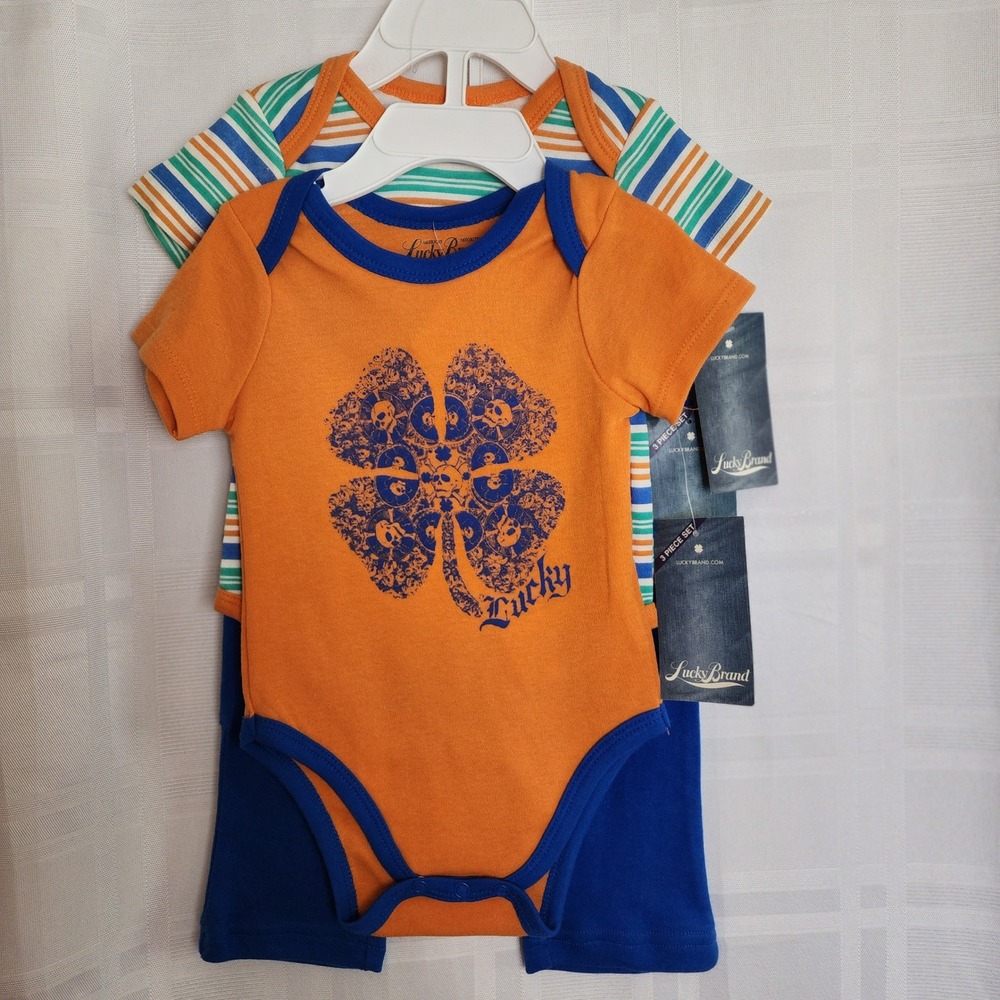 Lucky‎ Brand Baby 3-Piece Set 6-9M Bodysuit Pants Striped Shirt Outfit
